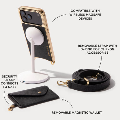 Remi Chrome Magnet Wallet Crossbody Phone Case - Black Chrome/Gold