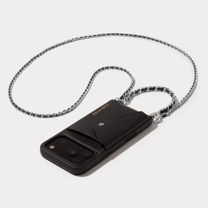 Lily Side Slot Leather Crossbody Bandolier Set - Black/Silver