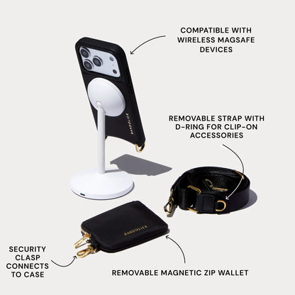 Nova Nylon Magnet Wallet Crossbody Phone Case - Black/Gold