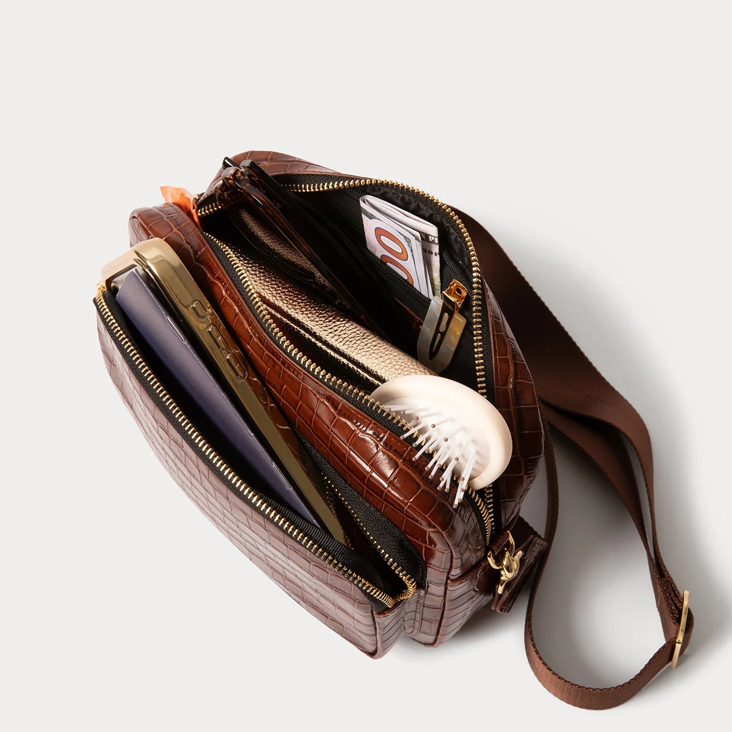 Drew Bag - Brown Croc/Gold