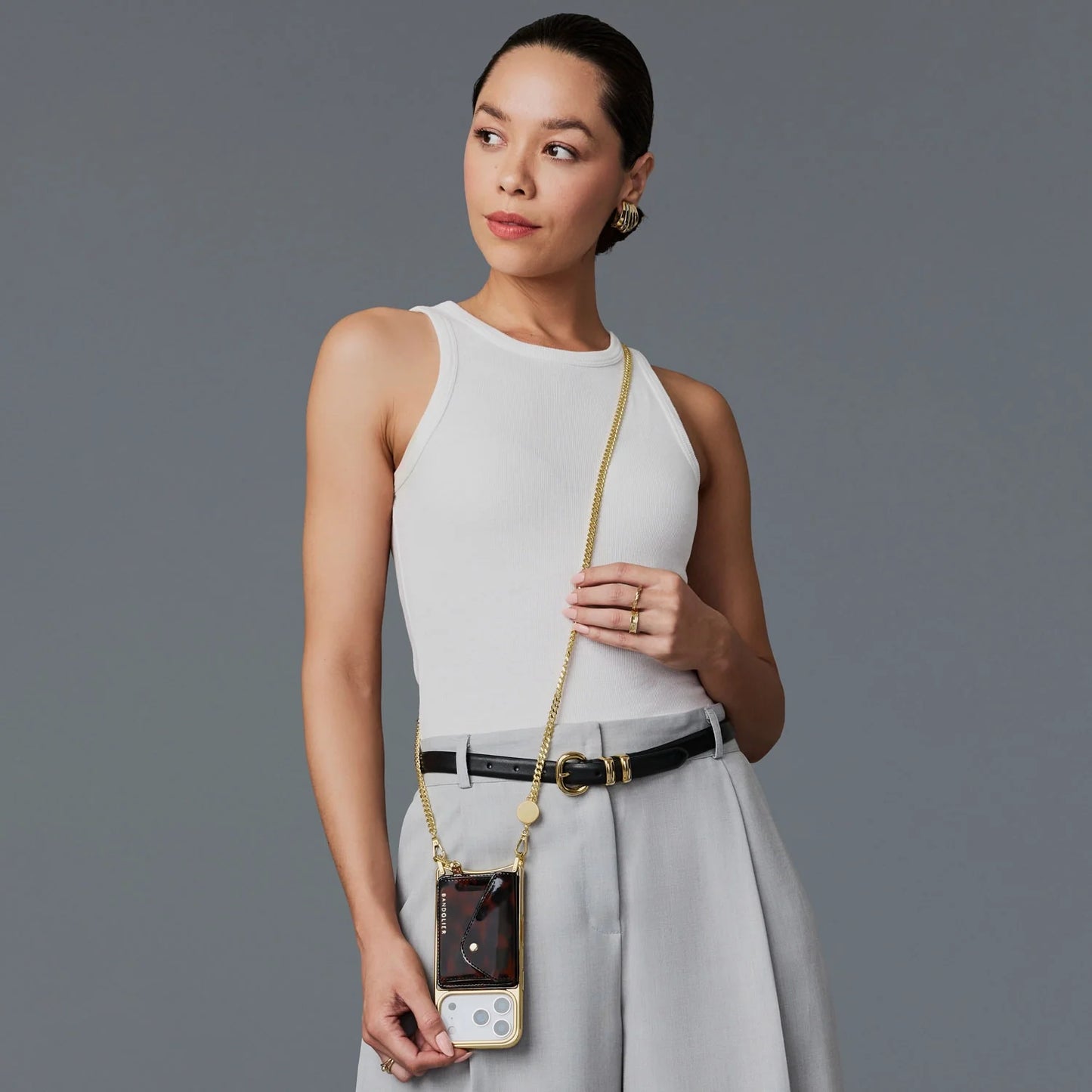 Rio Magnet Crossbody Phone Case - Tortoise/Chrome Gold