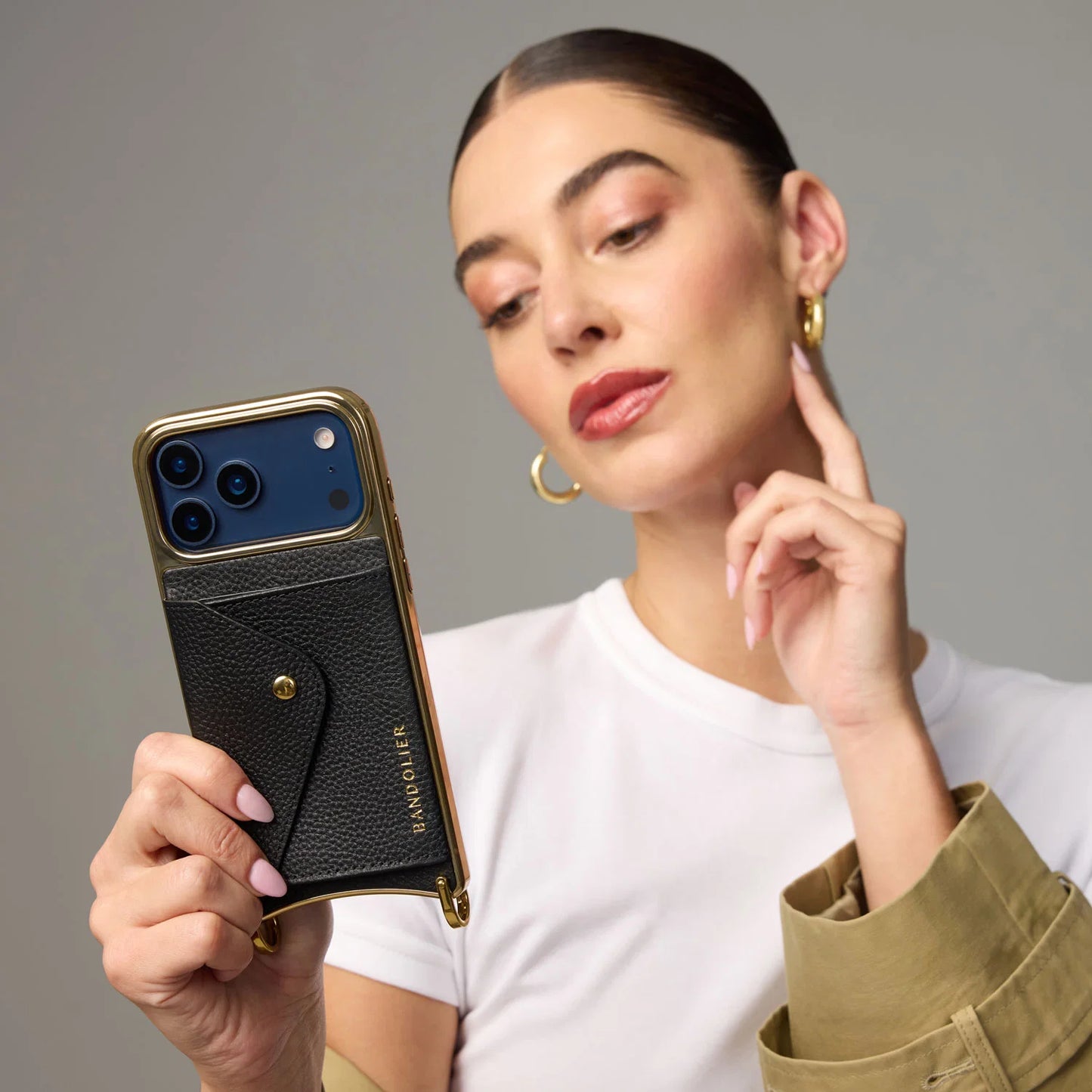 Hailey Chrome Crossbody Phone Case - Chrome Black/Gold