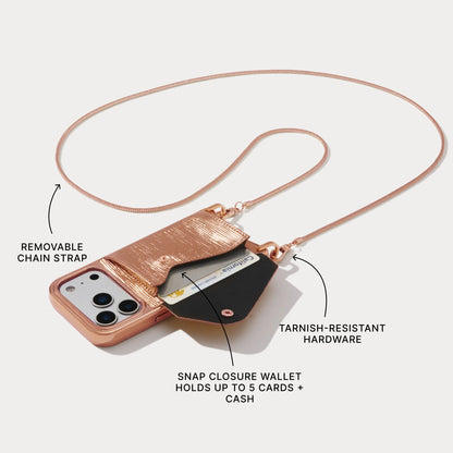 Gia Chrome Crossbody Phone Case - Rose Gold Wave/Chrome Rose Gold