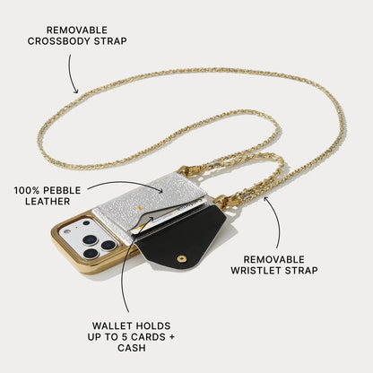 Lily Chrome Side Slot Leather Crossbody Bandolier Set - Metallic Silver/Chrome Gold