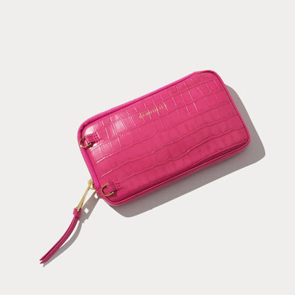 Expanded Zip Pouch - Magenta Croc/Gold