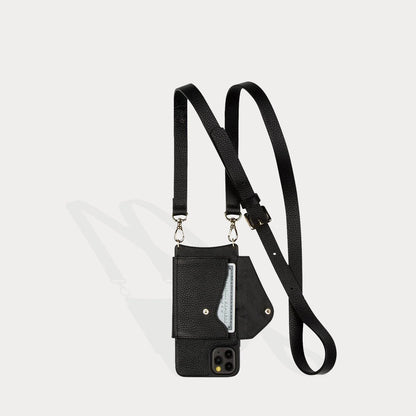 Hailey Folio Pebble Leather Crossbody Bandolier - Black/Gold