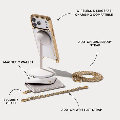 Rae Magnet Duet Wallet Crossbody Phone Case - Metallic Silver/Chrome Gold