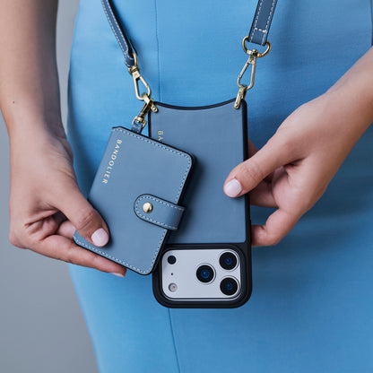 Ivy Magnet Wallet Crossbody Phone Case - Dusty Blue/Gold