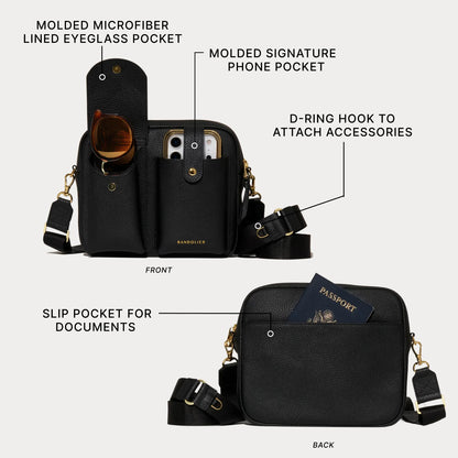Dillon Dual Pocket Crossbody Bag - Black/Gold