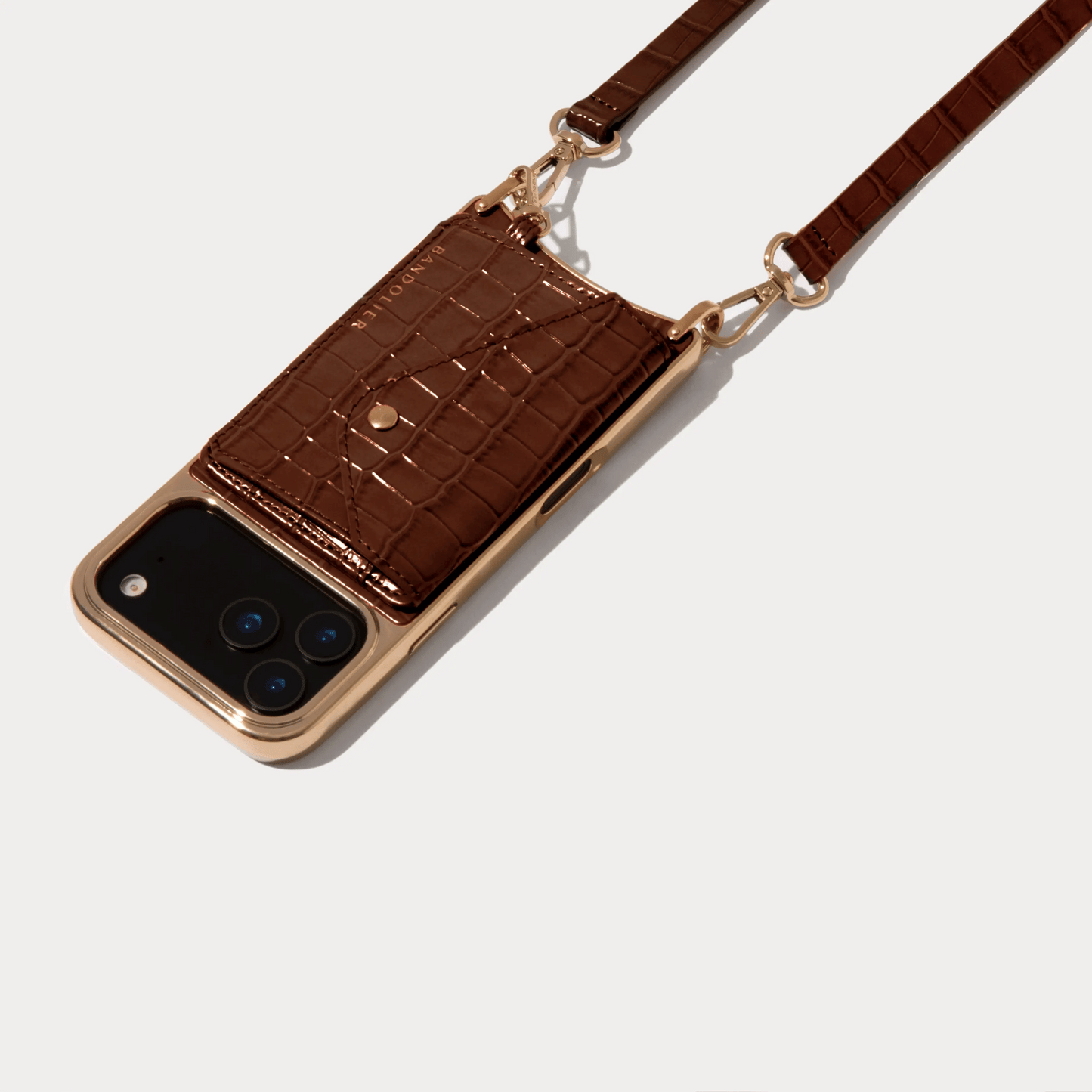 Remi Magnet Wallet Crossbody Phone Case Pouch Set - Brown Croc/Gold
