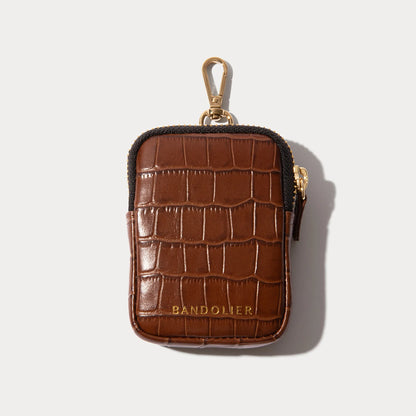 Mini Zip Clip-On Pouch - Brown Croc/Gold