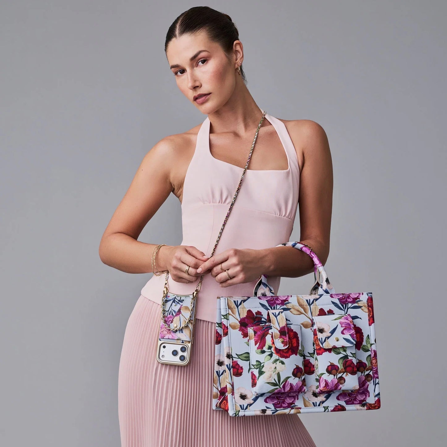 Book Tote - Ceci Blue Floral/Gold