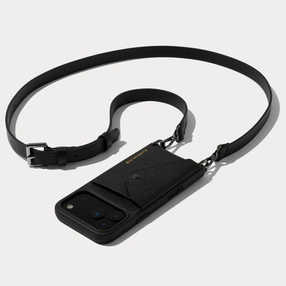 Hailey Side Slot Leather Crossbody Bandolier - Black/Pewter