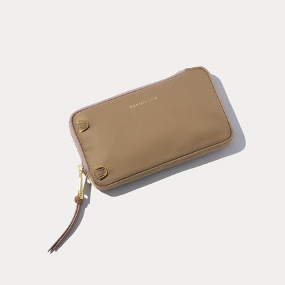 Nylon Expanded Zip Pouch - Taupe/Gold