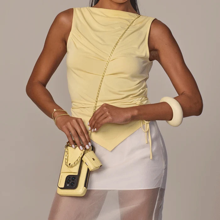 Avery AirPods Clip-On Pouch - Butter Yellow Croc/Gold