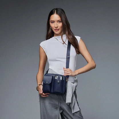 Dillon Dual Pocket Crossbody Bag - Navy/Gold