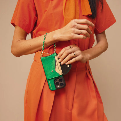 Lily Crossbody iPhone Case Set - Green Snake/Gold