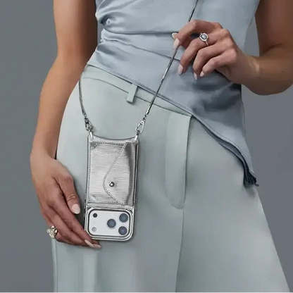 Gia Chrome Crossbody Phone Case - Silver Wave/Chrome Silver