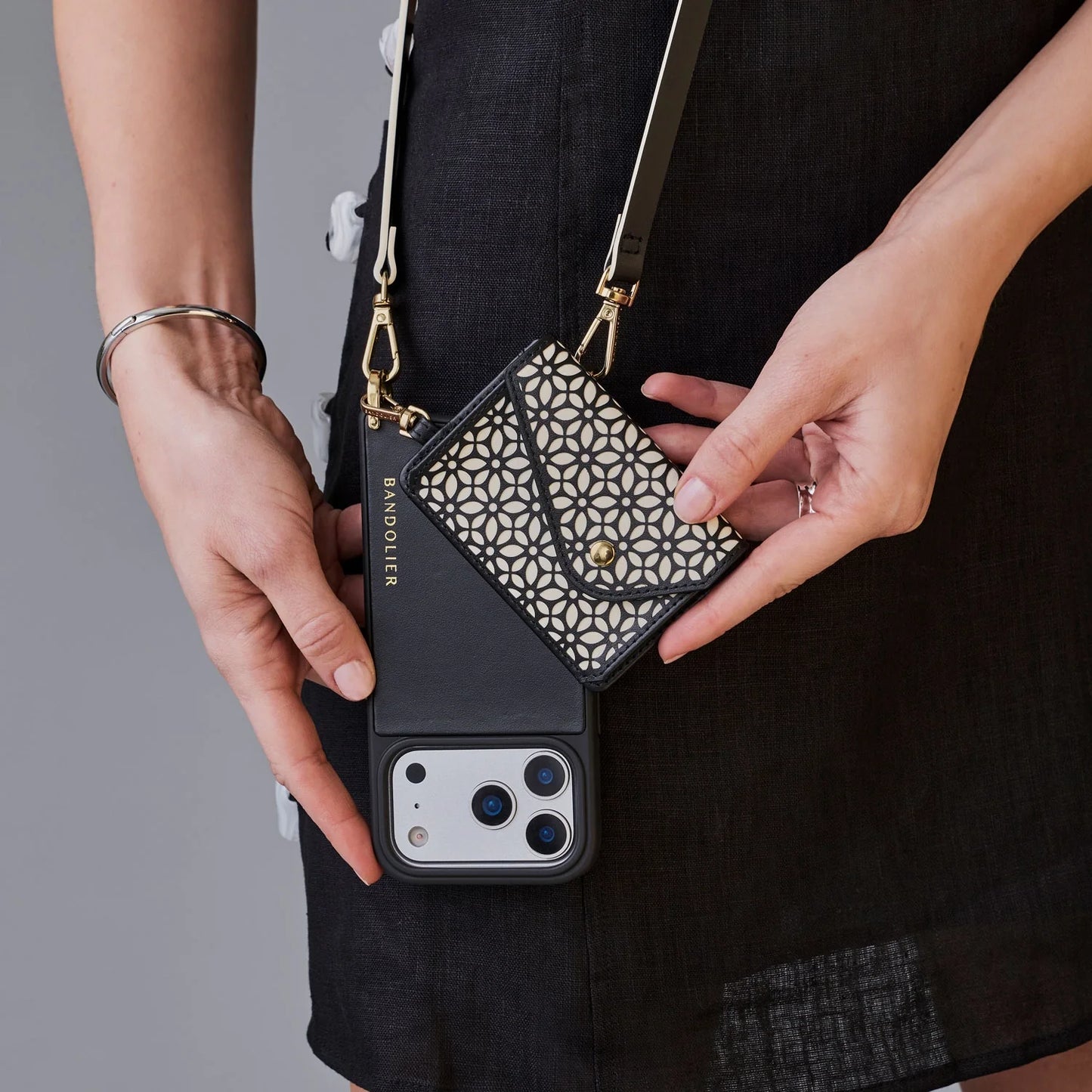 Mira Magnet Wallet Crossbody Phone Case - Black Ivory/Gold