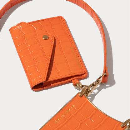 Remi Magnet Wallet Crossbody Phone Case - Orange Croc/Gold