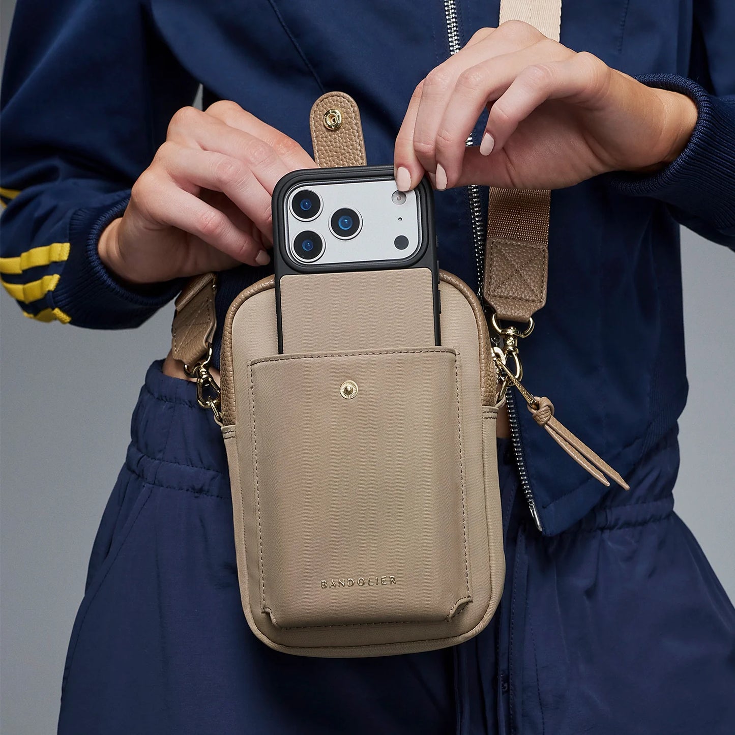 Dillon Nylon Crossbody Bag - Taupe/Gold