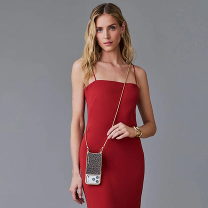 Rayna Chrome Crossbody Phone Case - Dark Leopard/Gold
