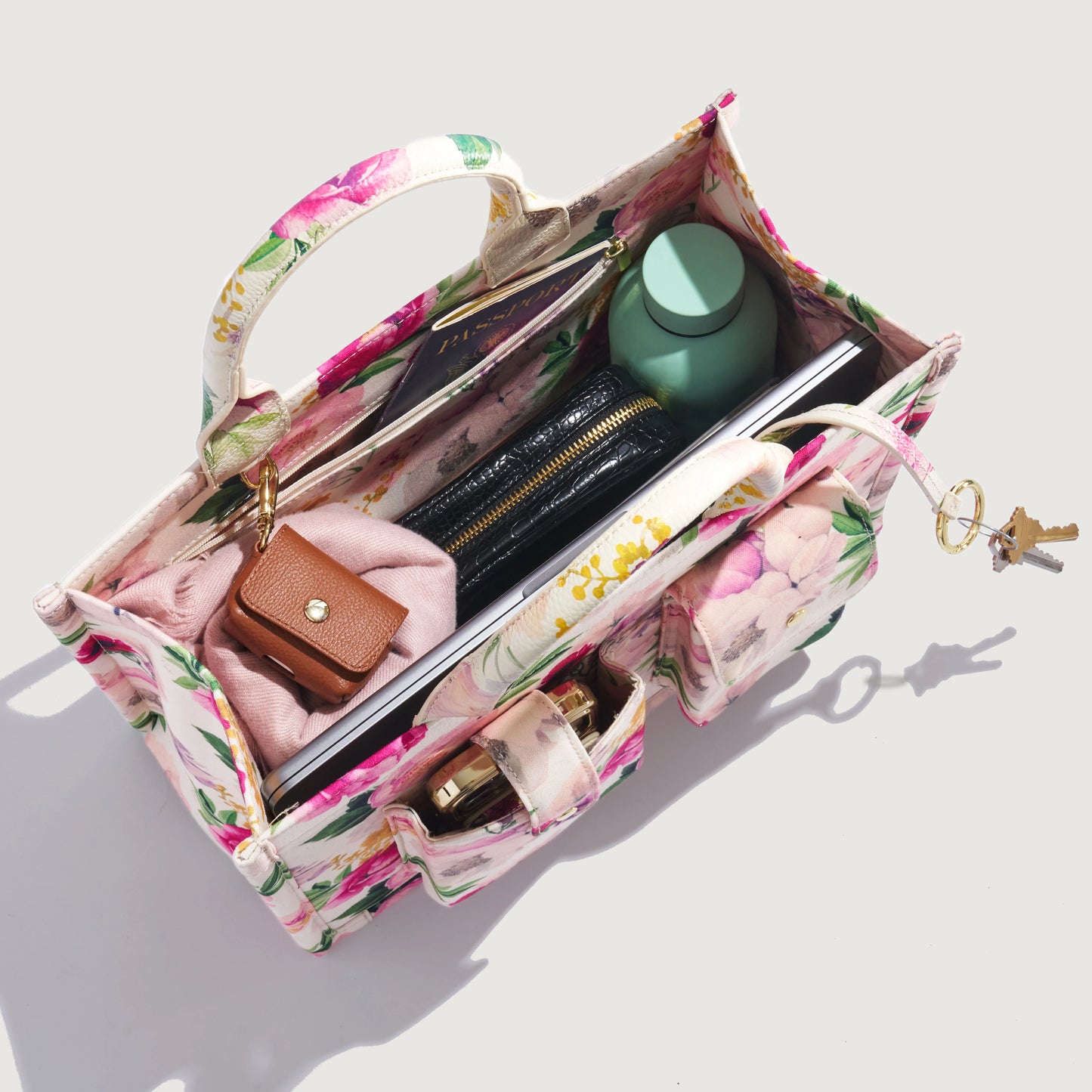 Book Tote - Ceci Pink Floral/Gold