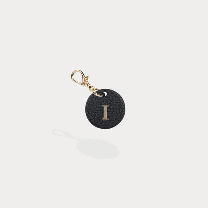 Round Leather Initial Charm - Black/Gold