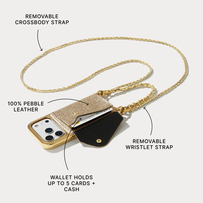 Lily Chrome Side Slot Leather Crossbody Bandolier Set - Metallic Gold/Chrome Gold