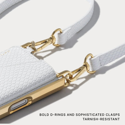 Remi Chrome Magnet Wallet Crossbody Phone Case - White Snake/Gold