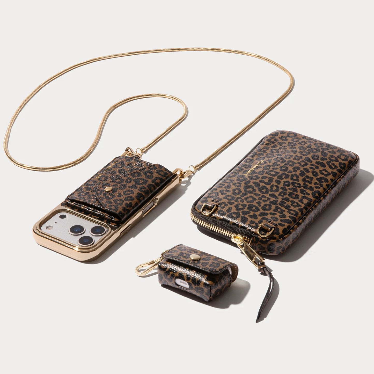 Remi Magnet Wallet Crossbody Phone Case Essentials Set - Dark Leopard/Gold