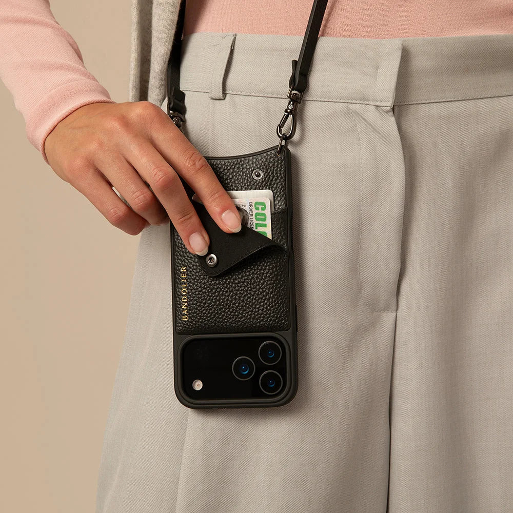 Emma Pebble Leather Crossbody Bandolier - Black/Pewter