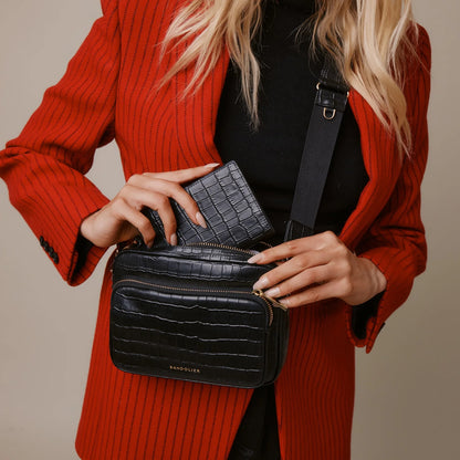 Passport Holder - Black Croc/Gold