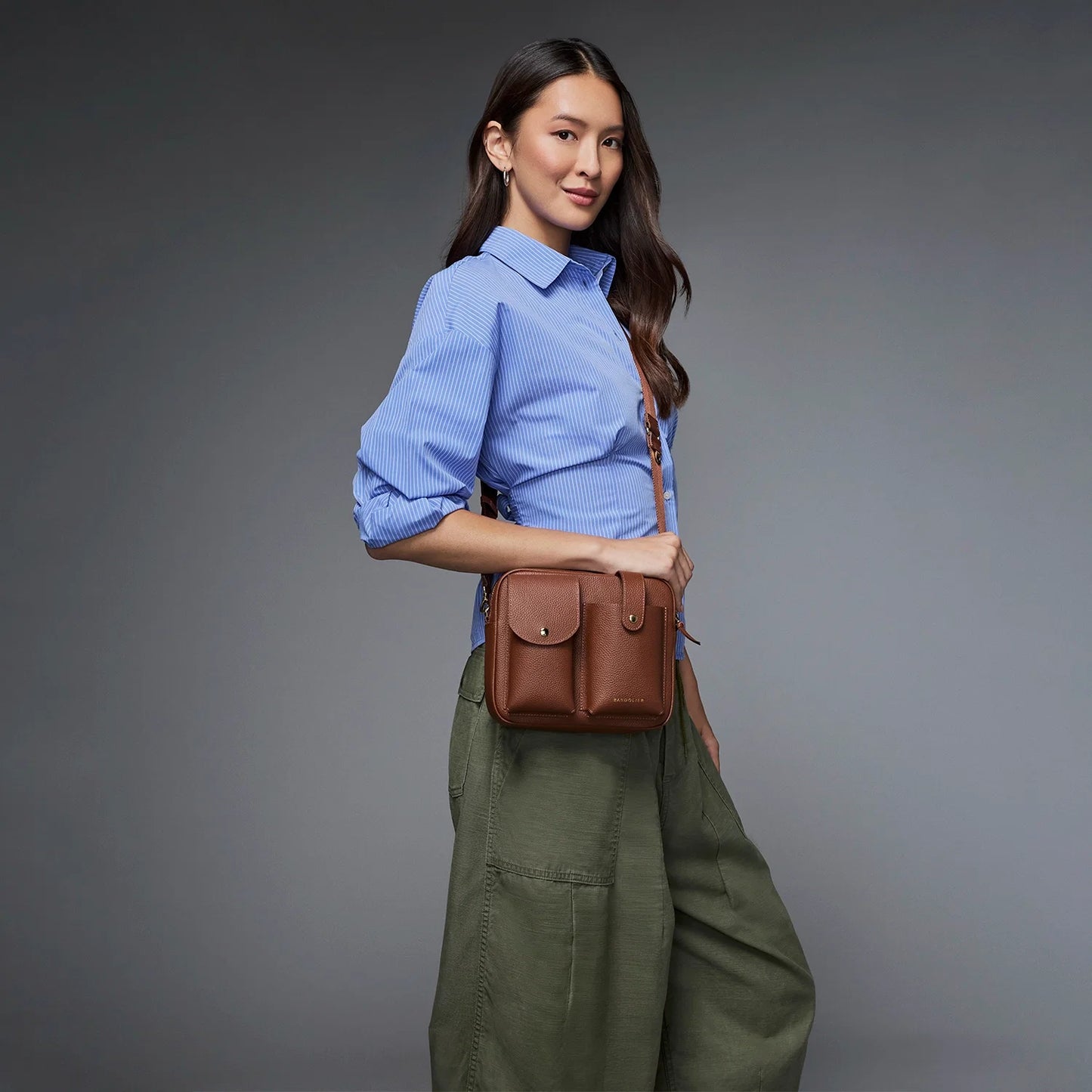 Dillon Dual Pocket Crossbody Bag - Cognac/Gold