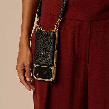 Remi Magnet Wallet Crossbody Phone Case Pouch Set - Black/Chrome Gold