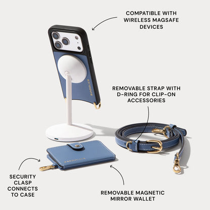 Ivy Magnet Wallet Crossbody Phone Case - Dusty Blue/Gold