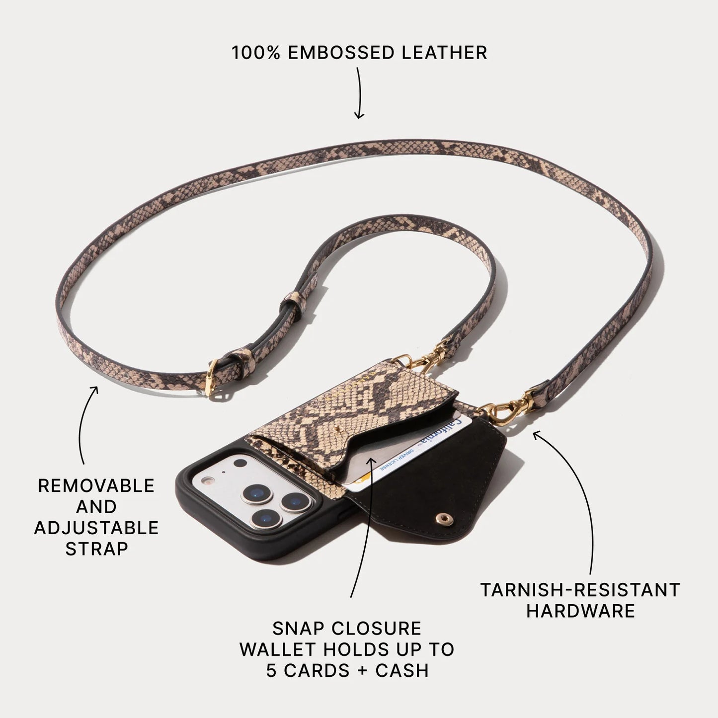 Donna Crossbody Phone Case - Grey Snake/Gold