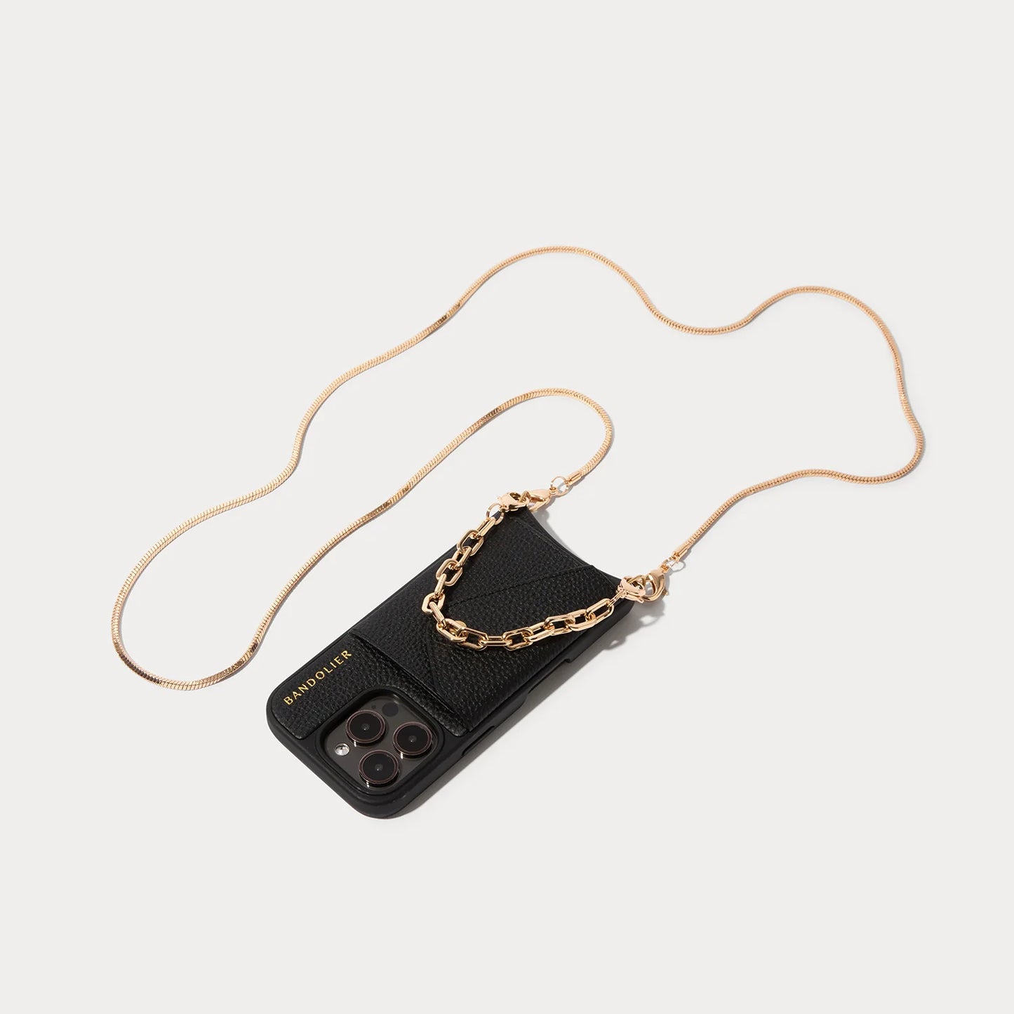 Gia Side Slot Leather Crossbody Bandolier Set - Black/Gold