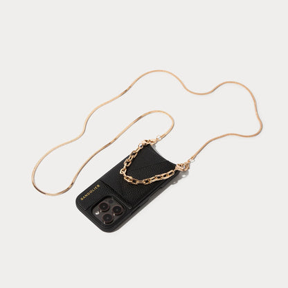 Gia Side Slot Leather Crossbody Bandolier Set - Black/Gold