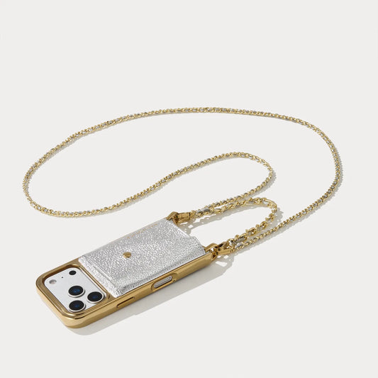 Lily Chrome Side Slot Leather Crossbody Bandolier Set - Metallic Silver/Chrome Gold