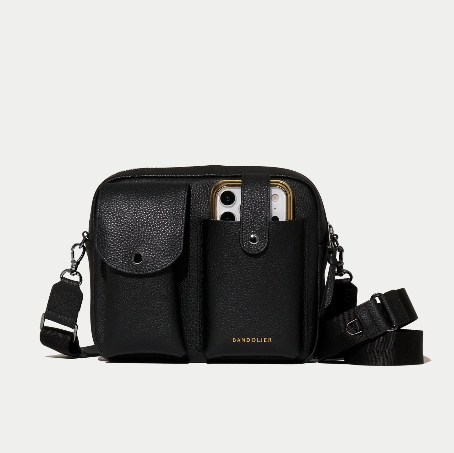 Dillon Dual Pocket Crossbody Bag - Black/Pewter