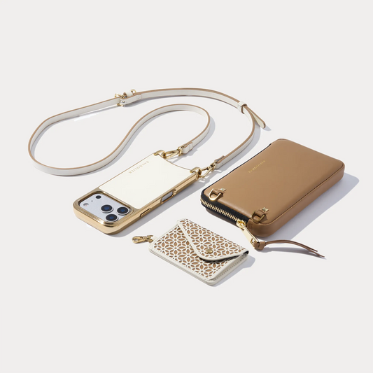 Mira Chrome Magnet Duet Crossbody Phone Case Pouch Set - Ivory Tan/Chrome Gold