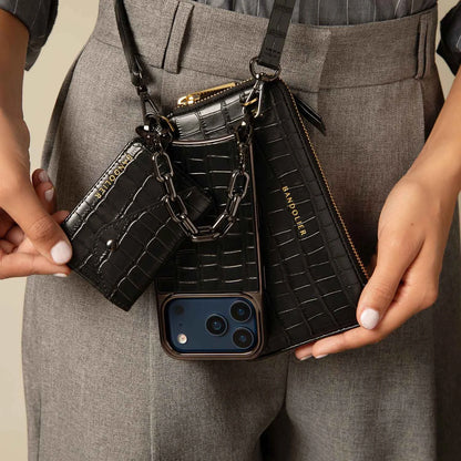 Expanded Pouch Croc - Black Croc/Pewter