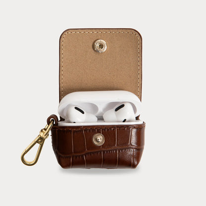 Avery AirPod Clip-On Pouch - Brown Croc/Gold