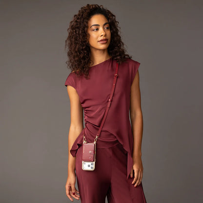 Ivy Magnet Wallet Crossbody Phone Case - Cranberry/Gold