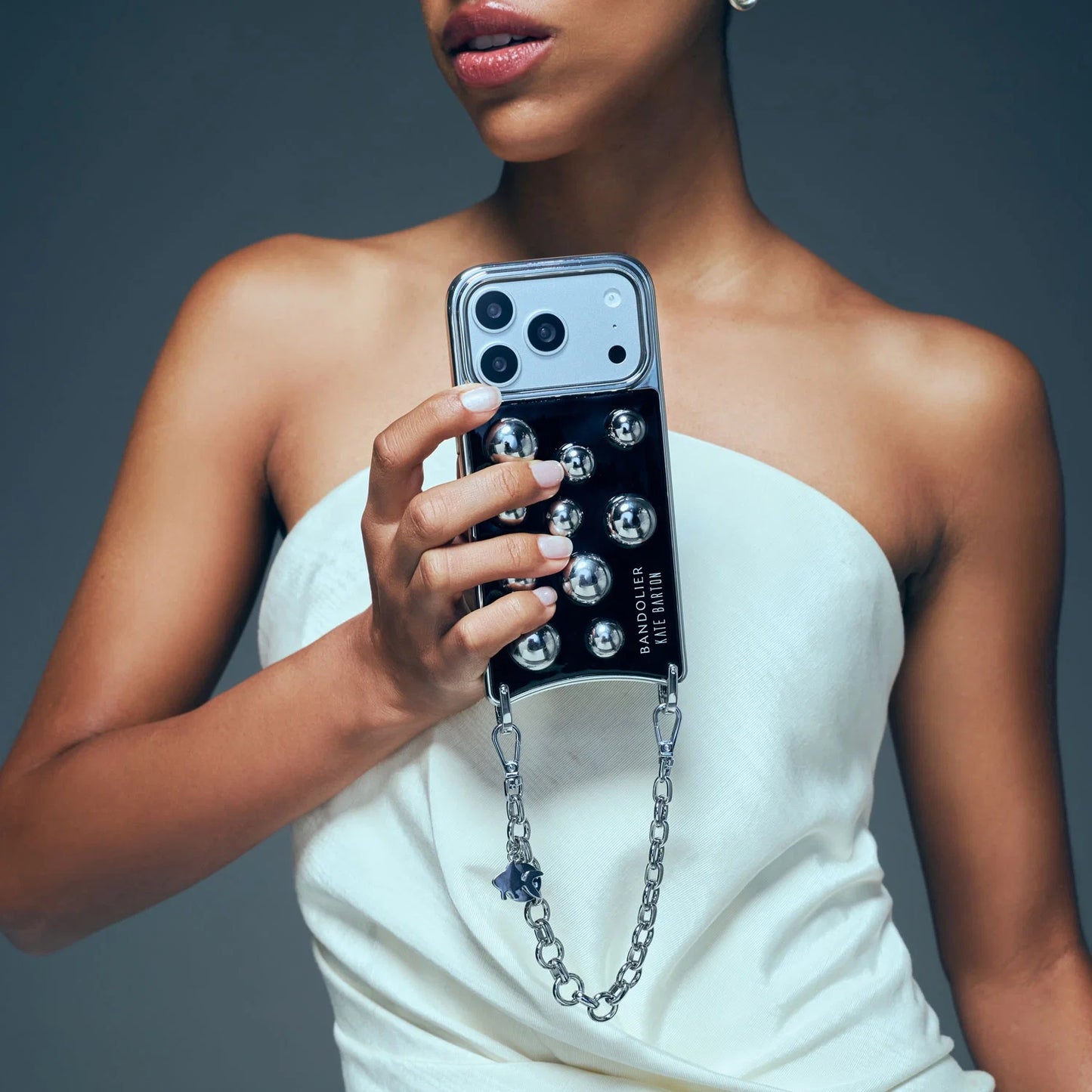 Charlie Wristlet Phone Case -  Black Patent/Silver