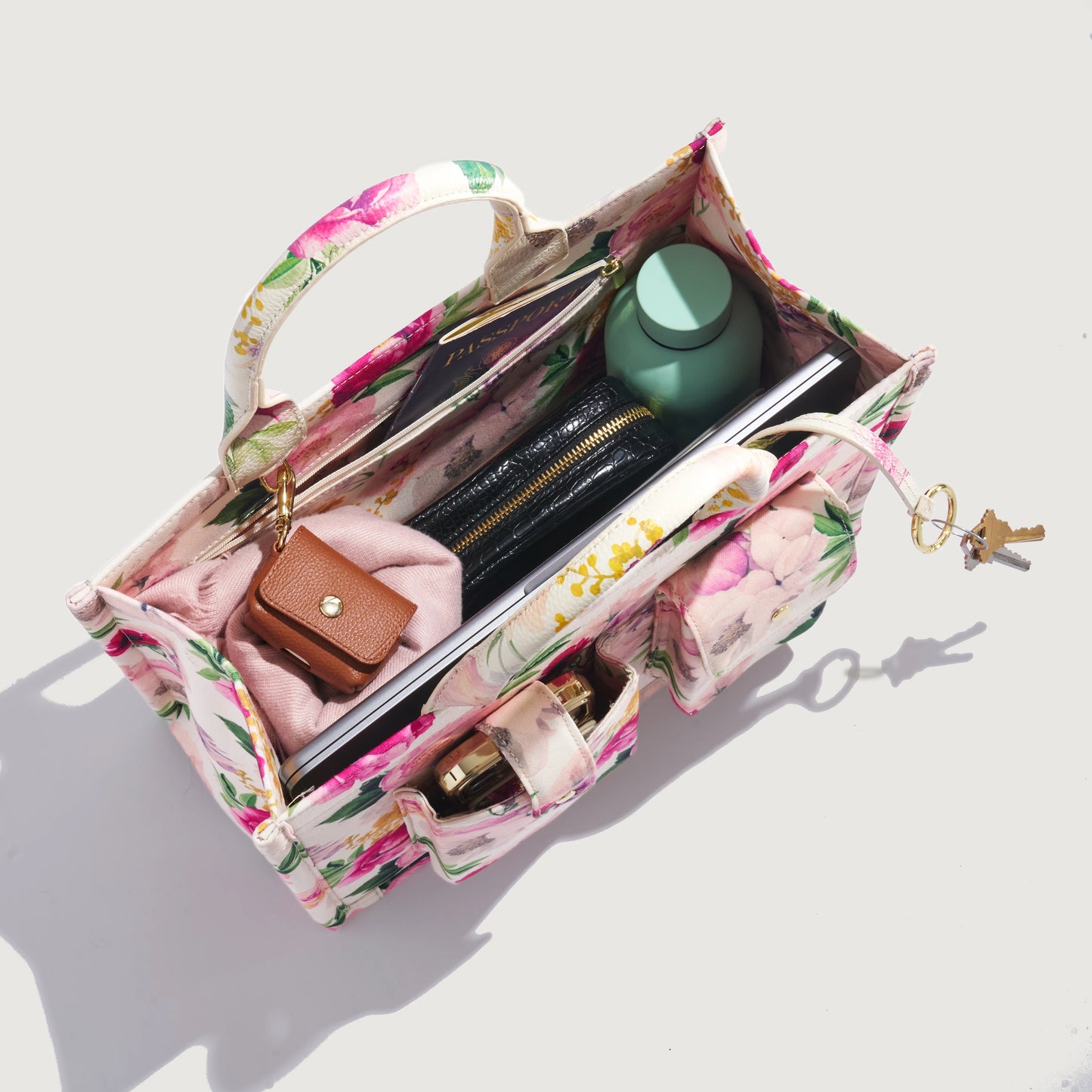 Book Tote - Ceci Ivory Floral/Gold