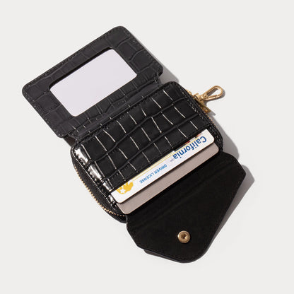 Add-On Mirror Magnet Wallet - Black Croc/Gold