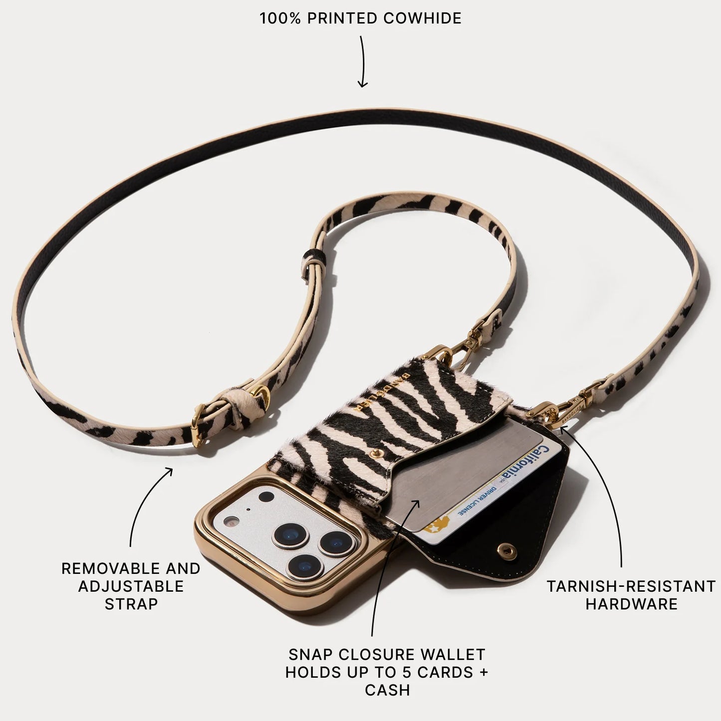 Donna Crossbody Phone Case - Zebra/Gold