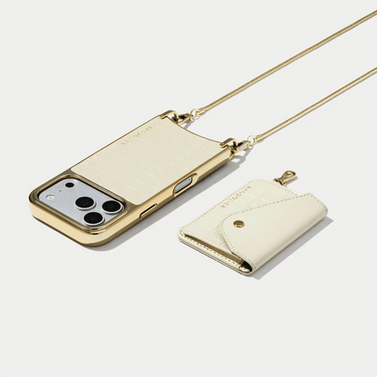 Remi Chrome Magnet Wallet Crossbody Phone Case - Ivory Croc/Gold